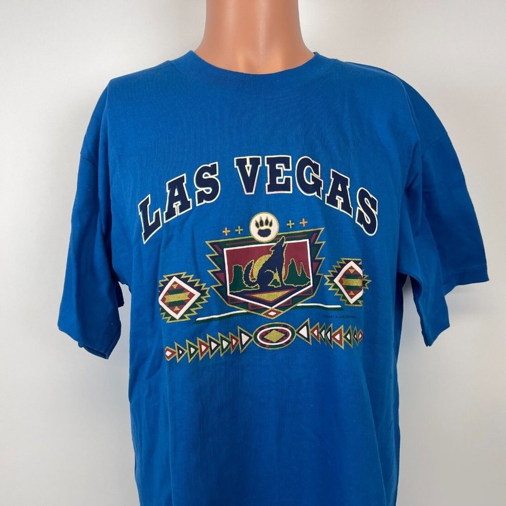 Las Vegas Nevada Wolf Desert Single Stitch T Shirt Vtg 90s Made In USA Size L